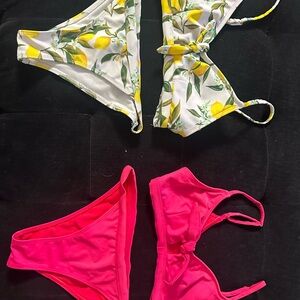 Vibrant Lemon Print and Pink Bikini Set